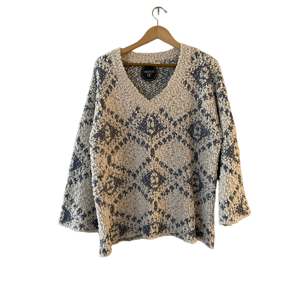 Miracle‎ Size S/M Womens Geometric V-Neck Knit Pullover Sweater Long Sleeve NWT